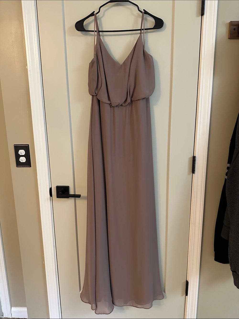 Sleeveless Taupe Chiffon Maxi Dress with V-Neck